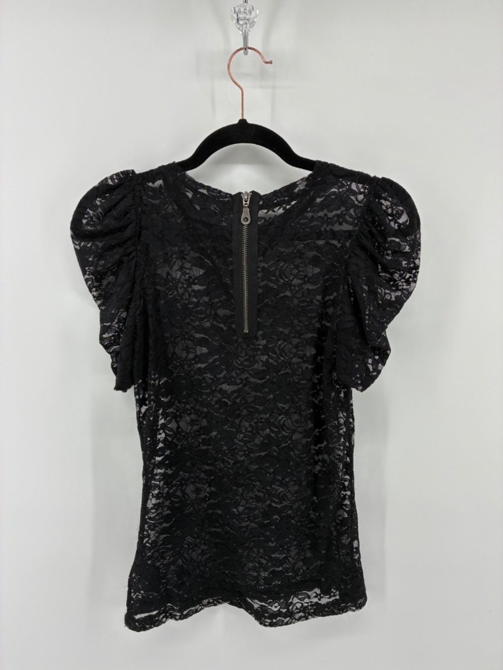 MASSIVE $10 SALE Seductions Sheer Lace 3/4 Statement Sleeve Blouse - Picture 7 of 9